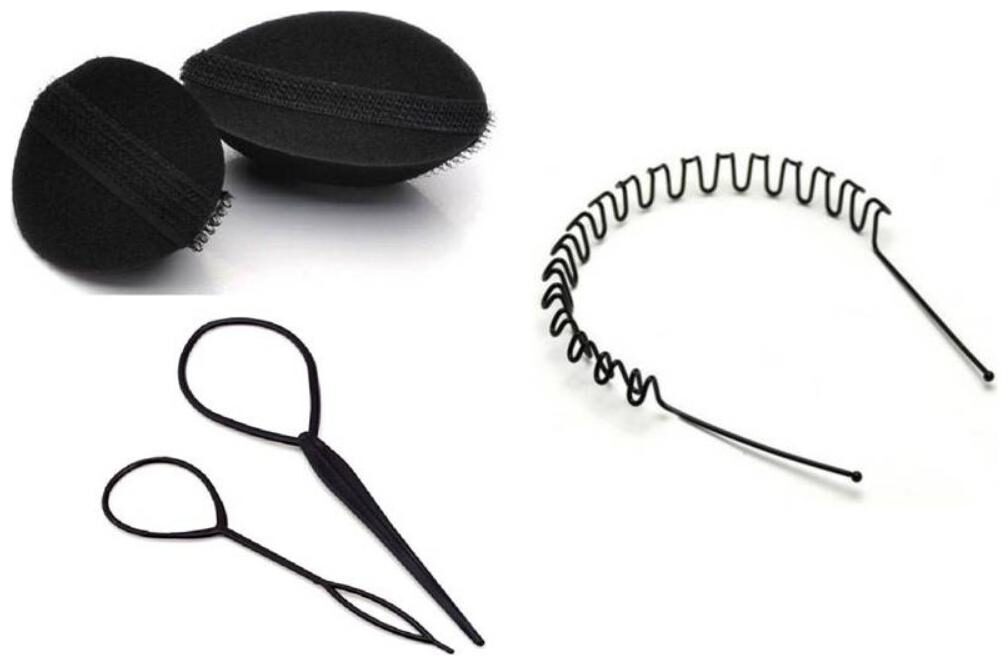 

CKE Black 2 Ponytail Maker and 2 Hair Puff Makers with Free Zig Zag Hair Band