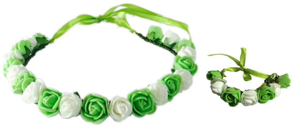 

Combo Of Green And White Fabric Floral Handmade Tiara And Wrist Band