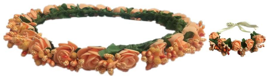 

Combo Of Orange Fabric Floral Handmade Tiara And Wrist Band For Girls
