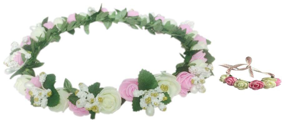 

Combo Of White Fabric Floral Handmade Tiara And Wrist Band