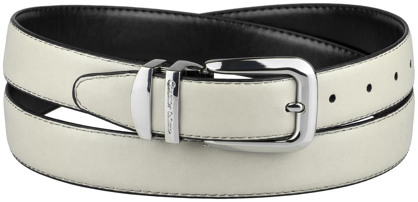 

CONCITOR Reversible Belt Solid Colors Black Bonded Leather Silver-Tone Buckle