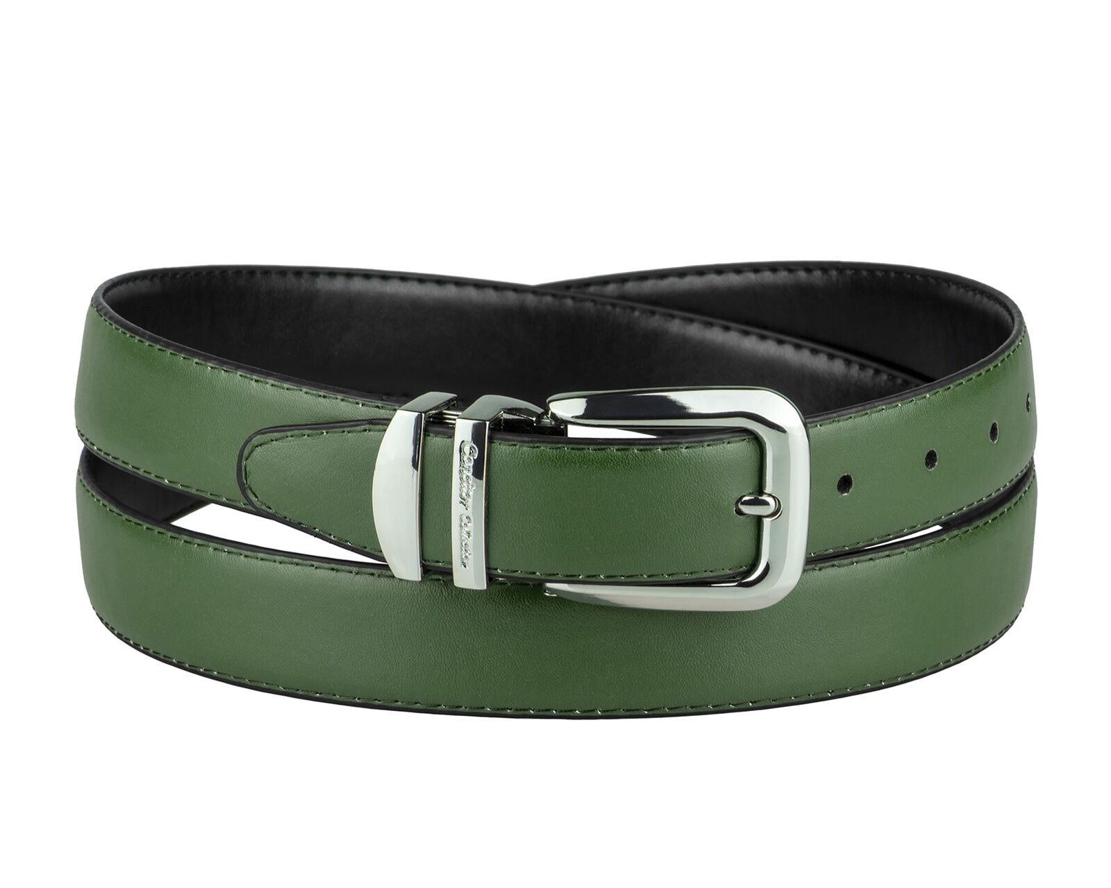 

CONCITOR Reversible Belt Solid Colors Black Bonded Leather Silver-Tone Buckle