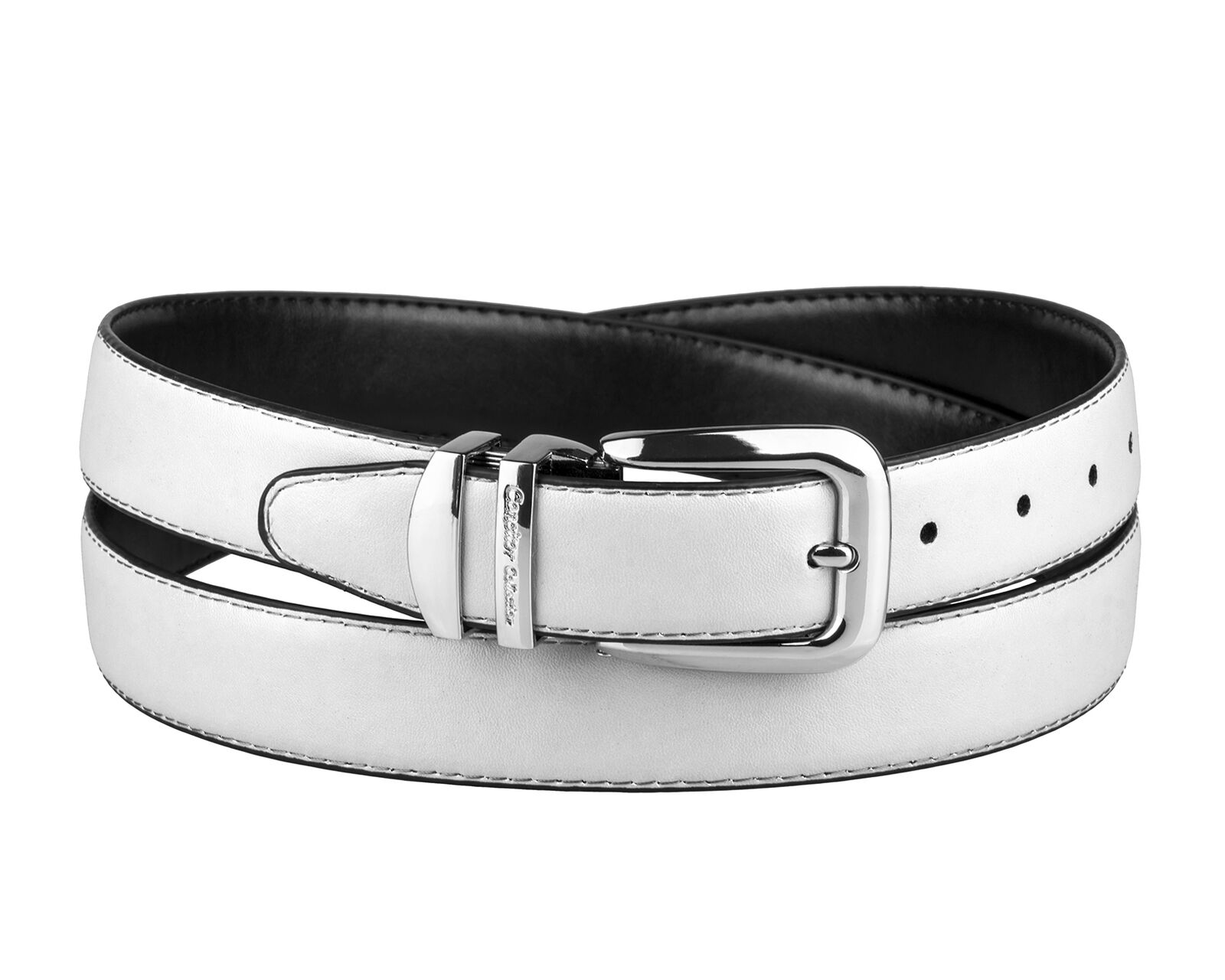 

CONCITOR Reversible Belt Solid Colors Black Bonded Leather Silver-Tone Buckle
