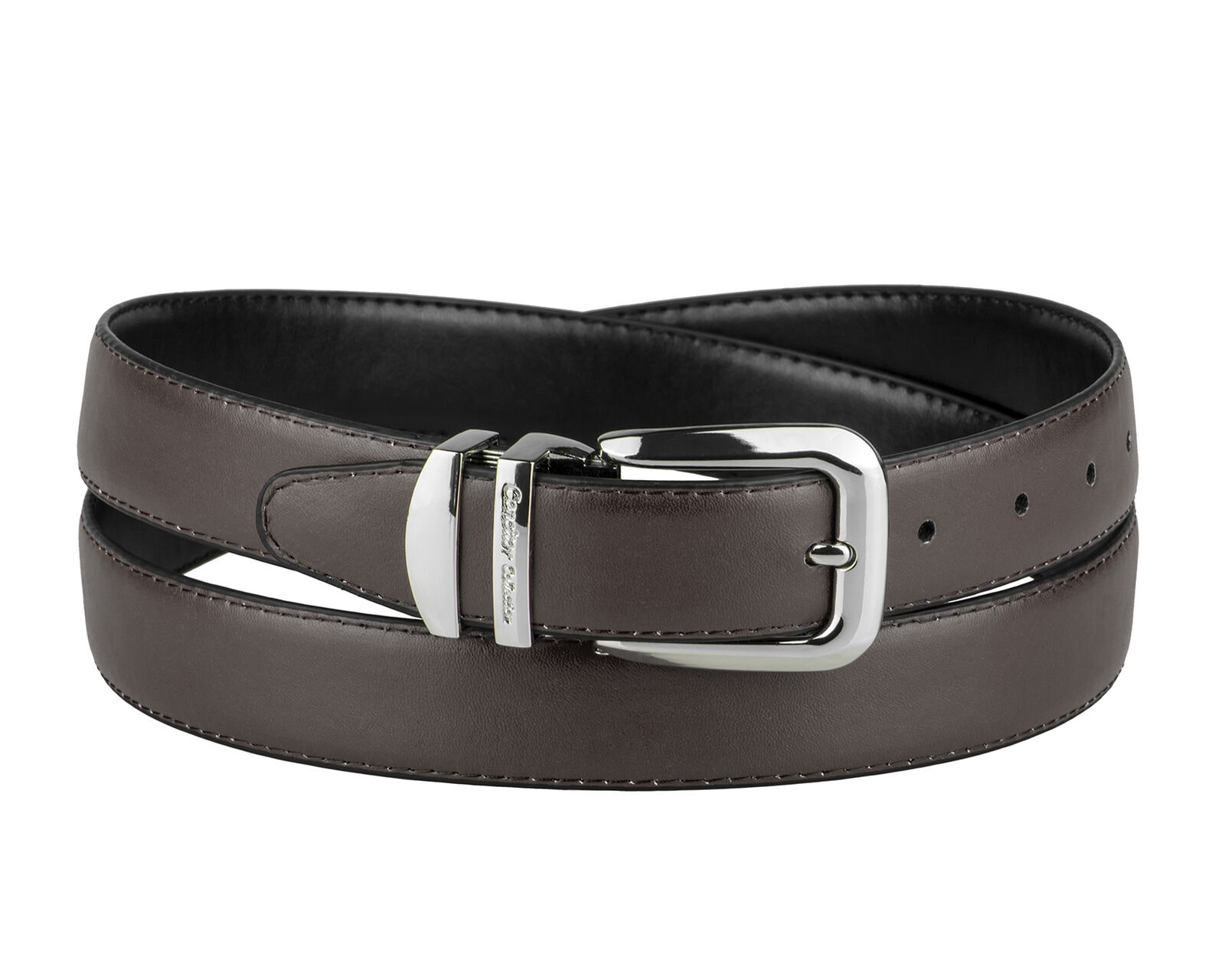 

CONCITOR Reversible Belt Solid Colors Black Bonded Leather Silver-Tone Buckle