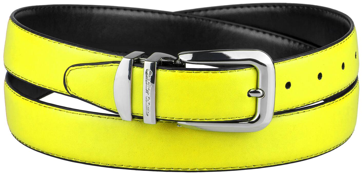 

CONCITOR Reversible Belt Solid Colors Black Bonded Leather Silver-Tone Buckle