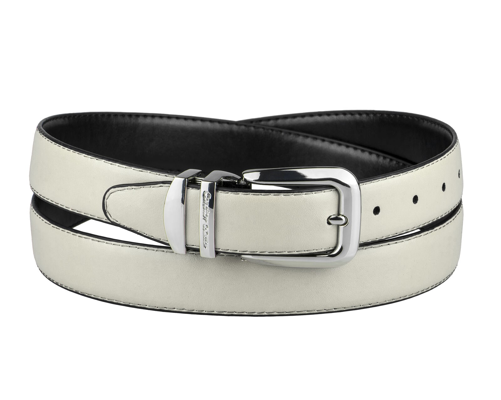 

CONCITOR Reversible Belt Solid Colors Black Bonded Leather Silver-Tone Buckle