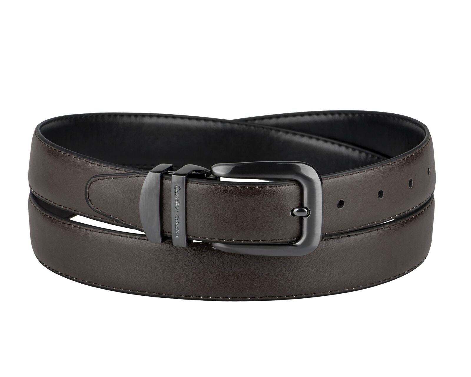 

CONCITOR Reversible Belt Solid Colors Black Bonded Leather Pewter-Tone Buckle