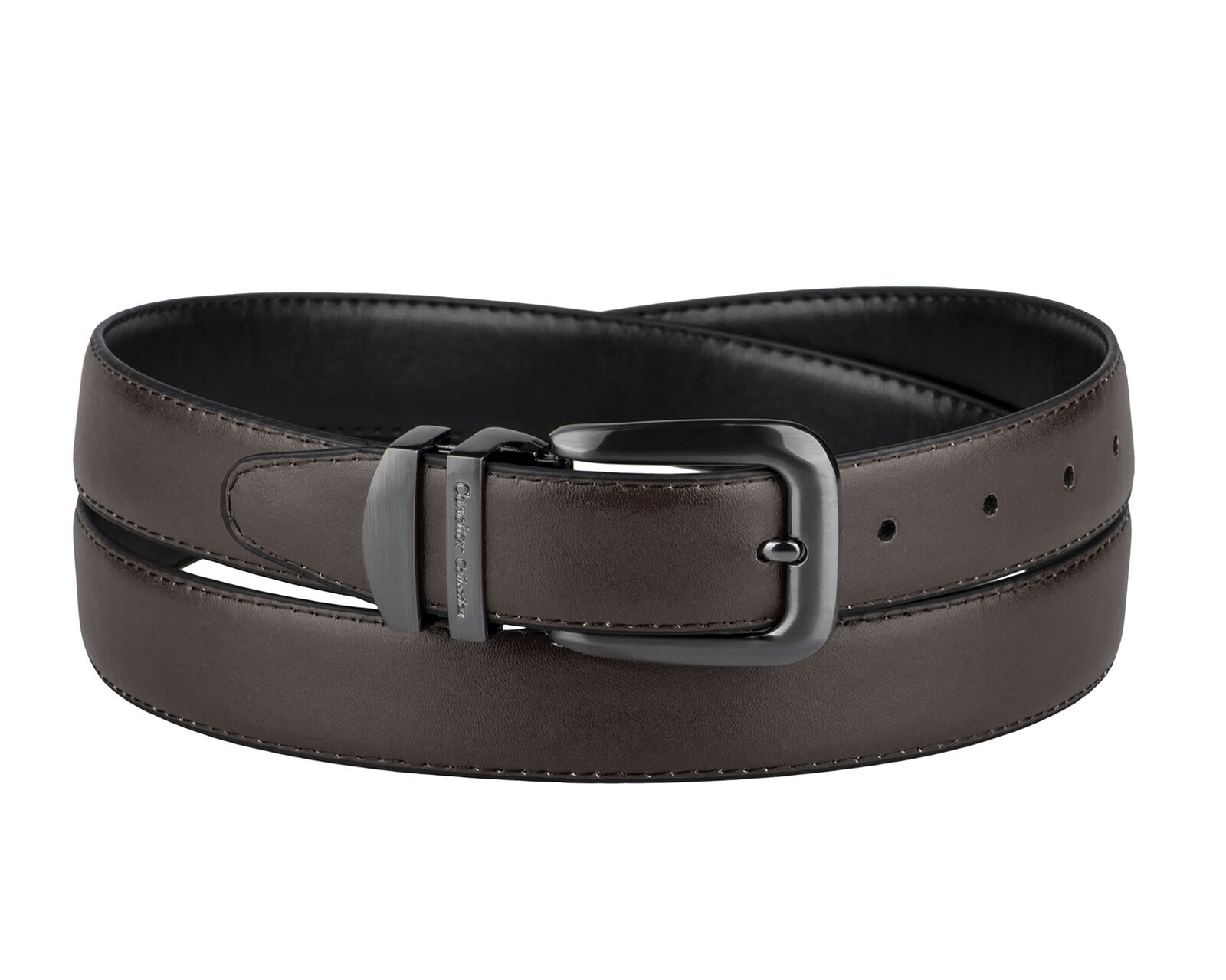 

CONCITOR Reversible Belt Solid Colors Black Bonded Leather Pewter-Tone Buckle