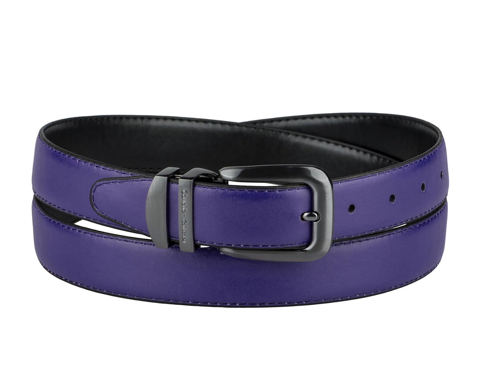 

CONCITOR Reversible Belt Solid Colors Black Bonded Leather Pewter-Tone Buckle