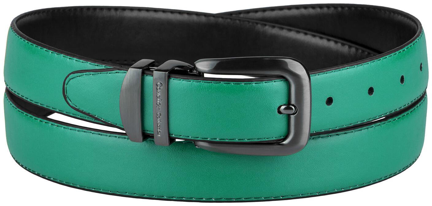 

CONCITOR Reversible Belt Solid Colors Black Bonded Leather Pewter-Tone Buckle