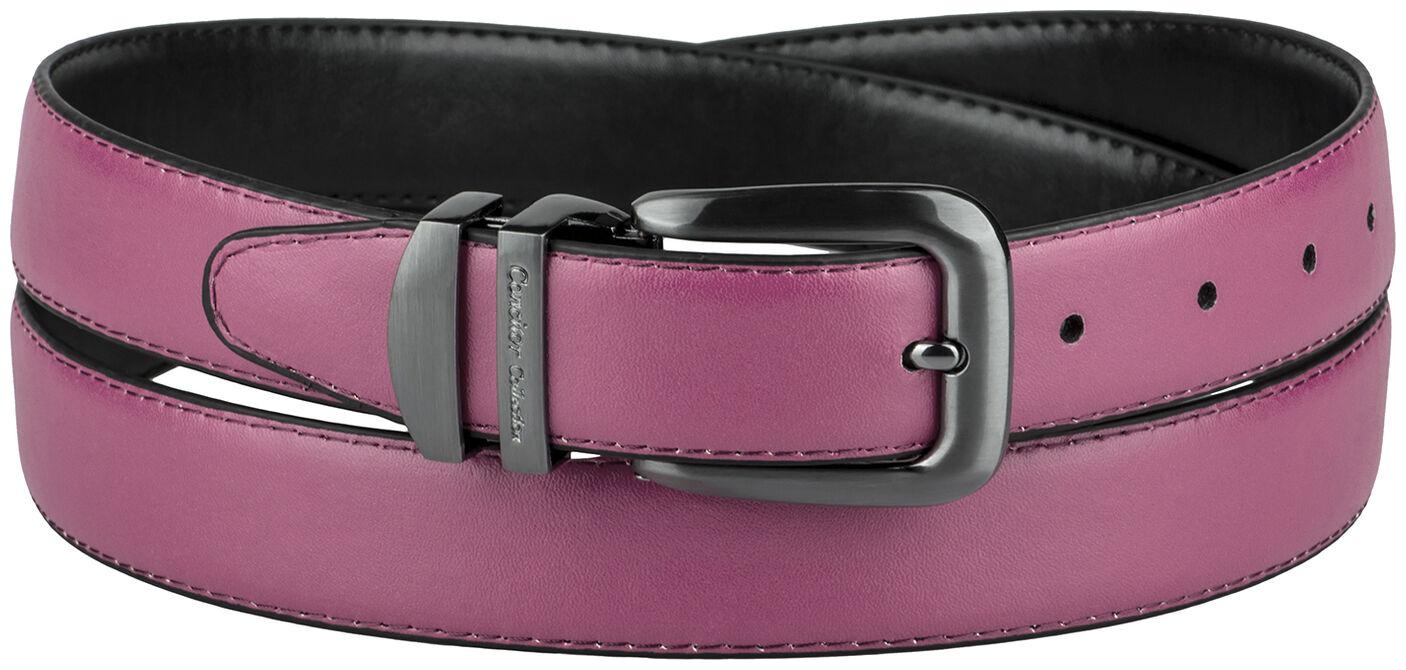

CONCITOR Reversible Belt Solid Colors Black Bonded Leather Pewter-Tone Buckle