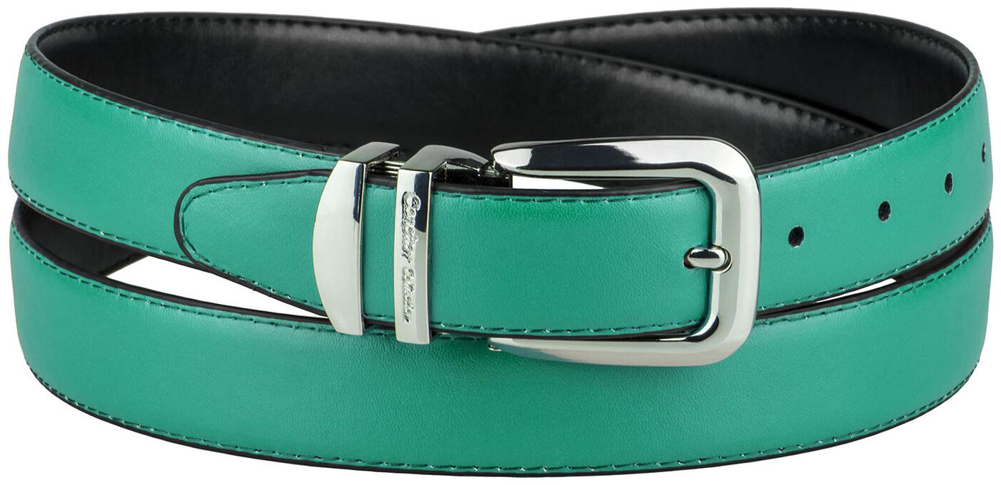 

CONCITOR Reversible Belt Solid Colors Black Bonded Leather Silver-Tone Buckle
