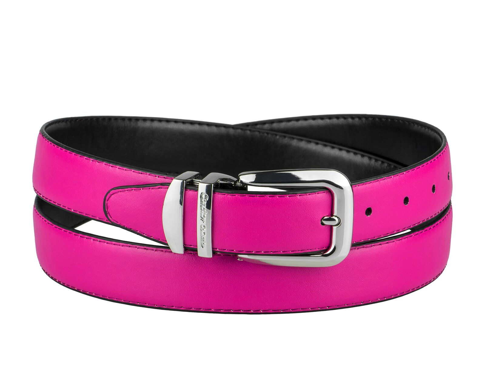 

CONCITOR Reversible Belt Solid Colors Black Bonded Leather Silver-Tone Buckle