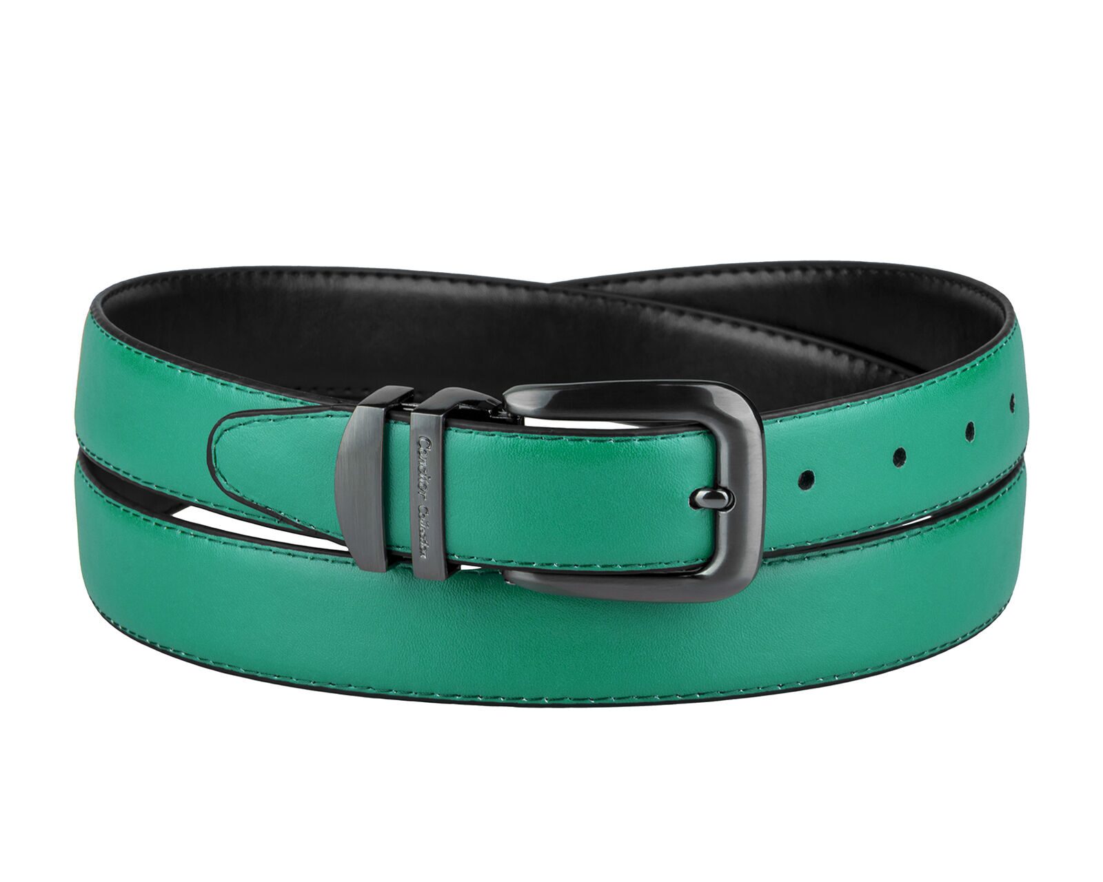 

CONCITOR Reversible Belt Solid Colors Black Bonded Leather Pewter-Tone Buckle