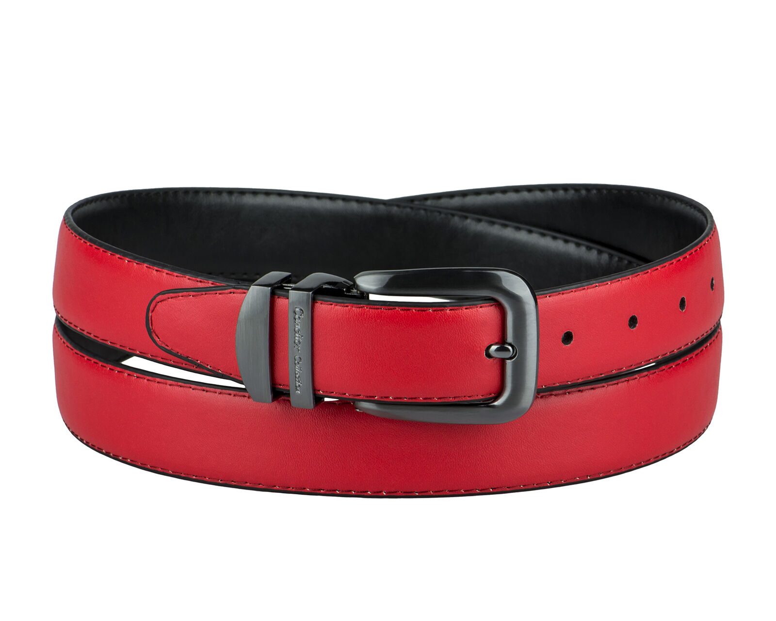 

CONCITOR Reversible Belt Solid Colors Black Bonded Leather Pewter-Tone Buckle