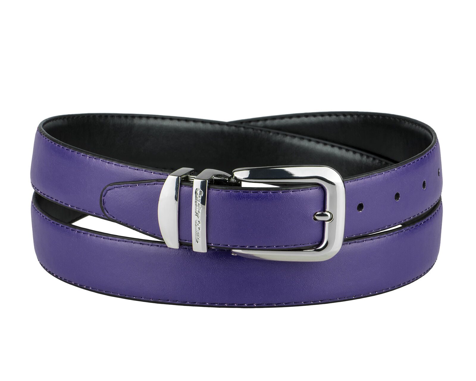 

CONCITOR Reversible Belt Solid Colors Black Bonded Leather Silver-Tone Buckle