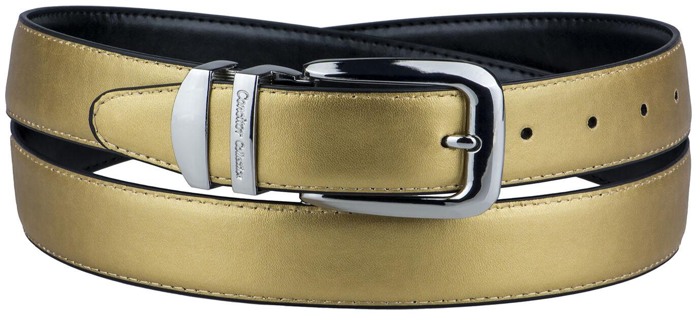 

CONCITOR Reversible Belt Solid Colors Black Bonded Leather Silver-Tone Buckle