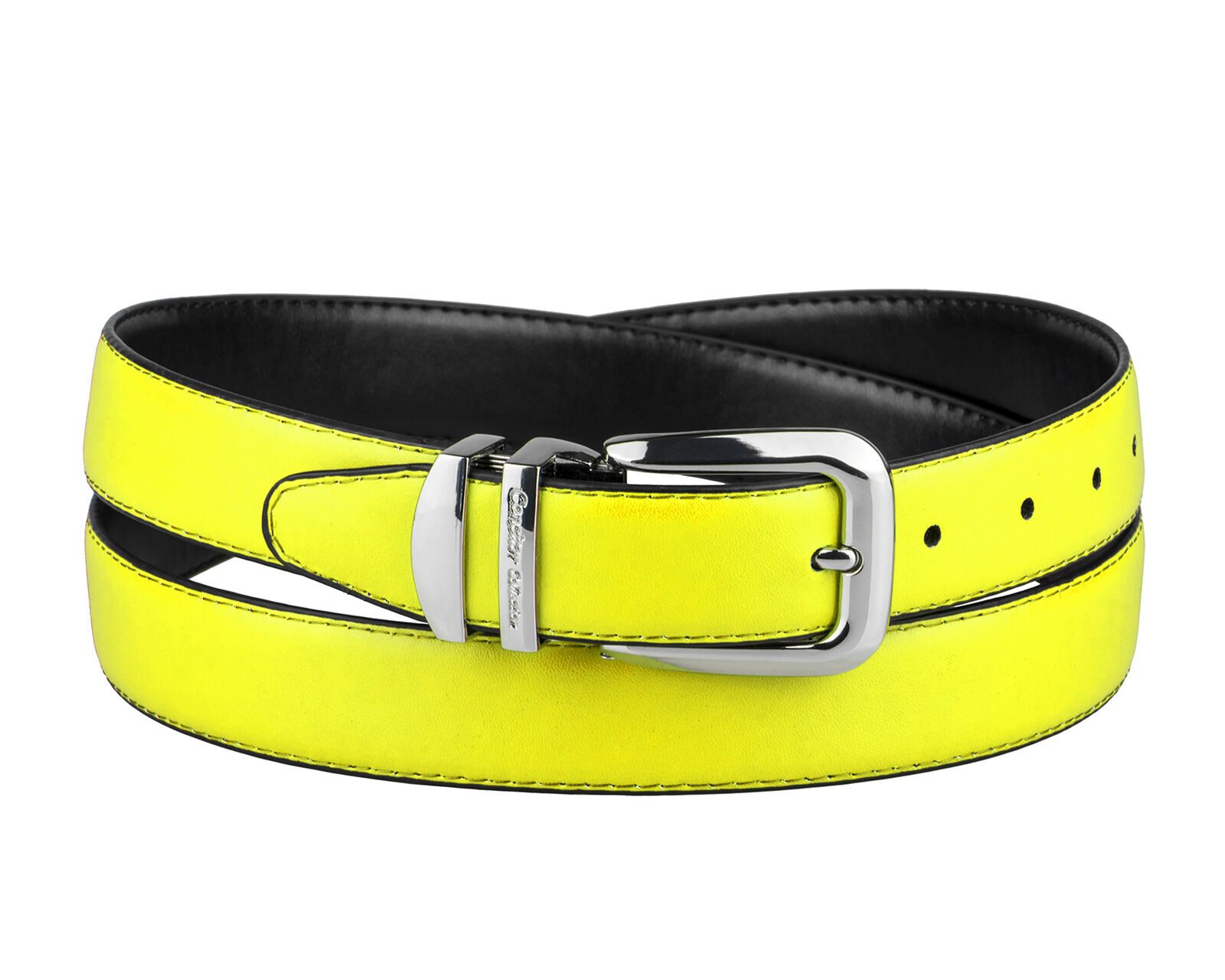 

CONCITOR Reversible Belt Solid Colors Black Bonded Leather Silver-Tone Buckle