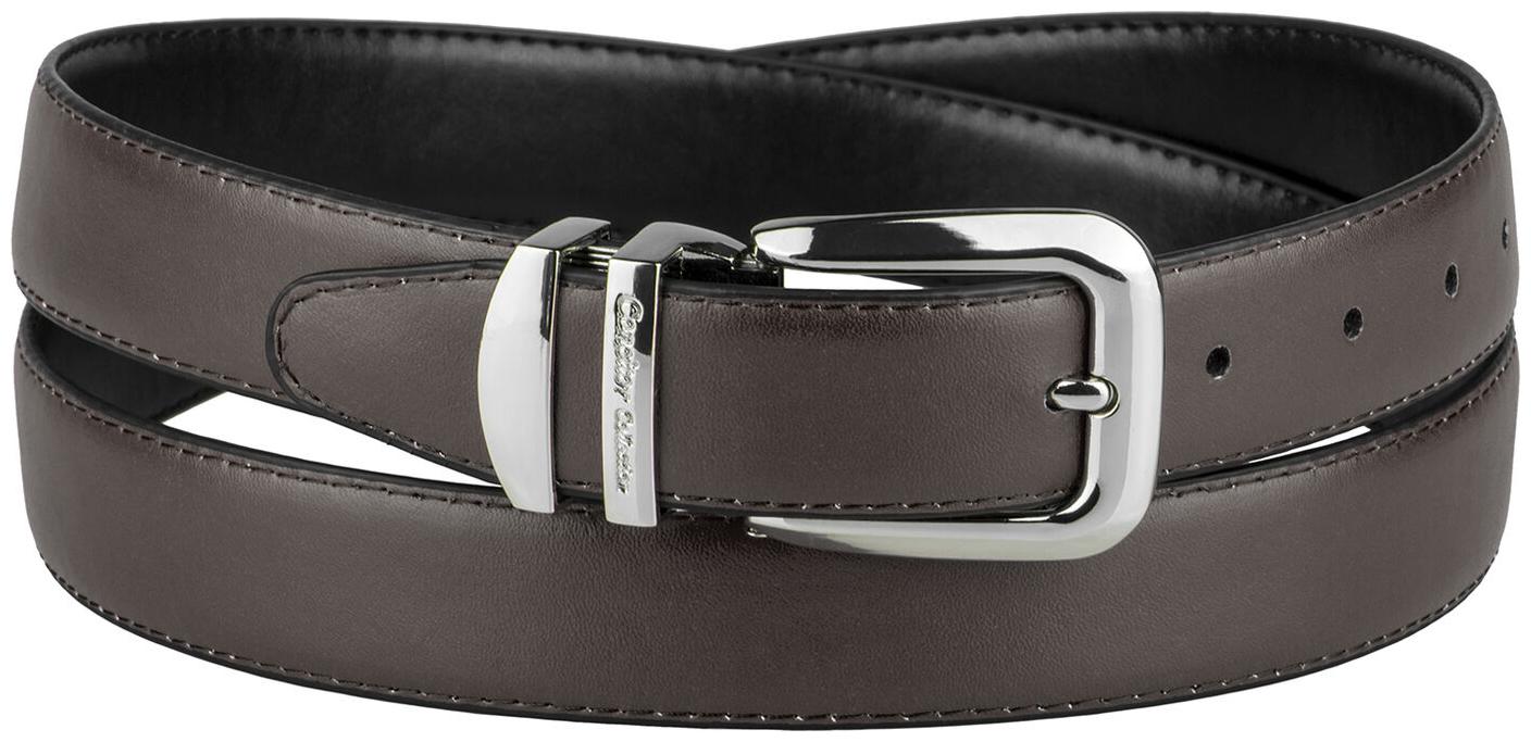 

CONCITOR Reversible Belt Solid Colors Black Bonded Leather Silver-Tone Buckle