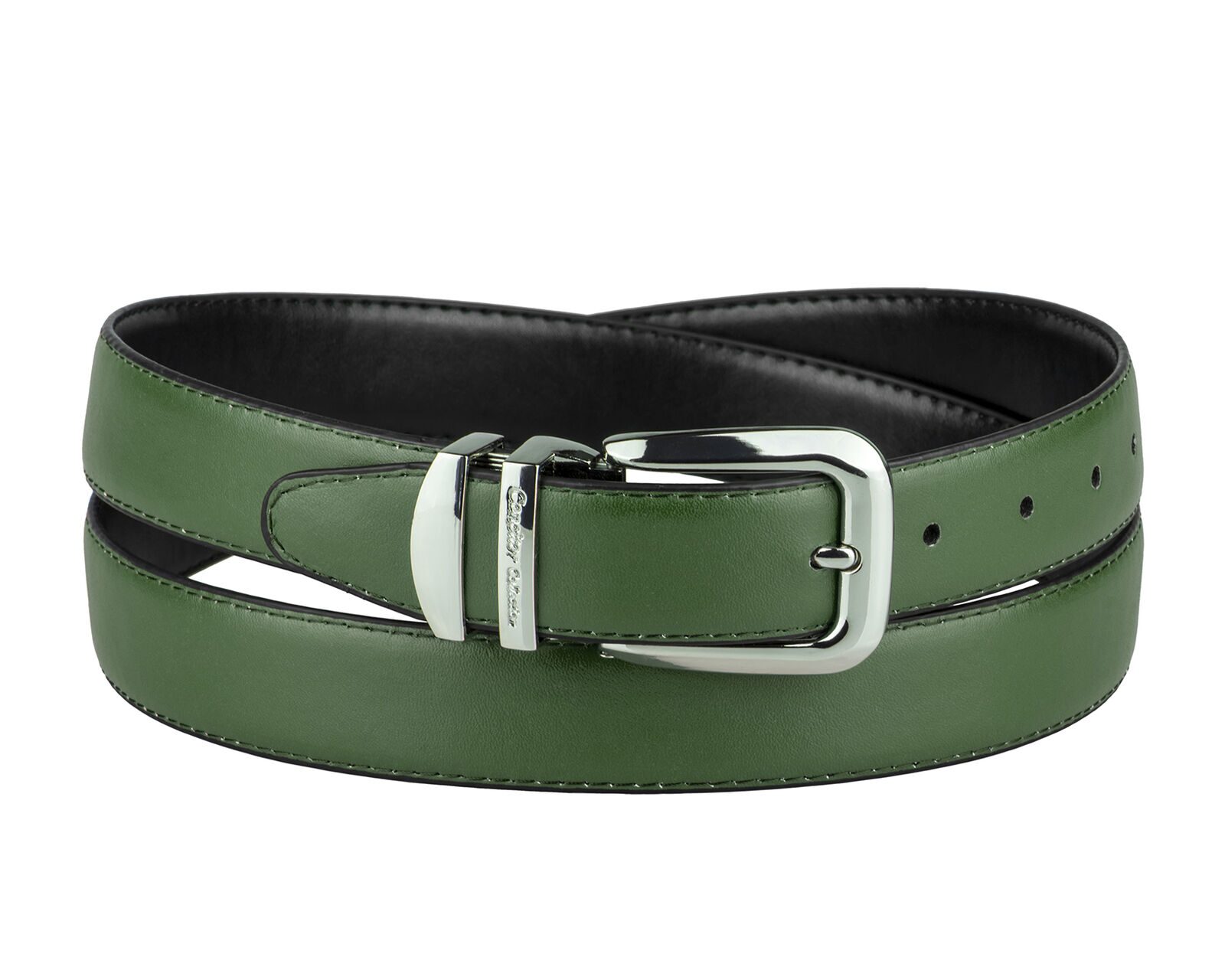 

CONCITOR Reversible Belt Solid Colors Black Bonded Leather Silver-Tone Buckle