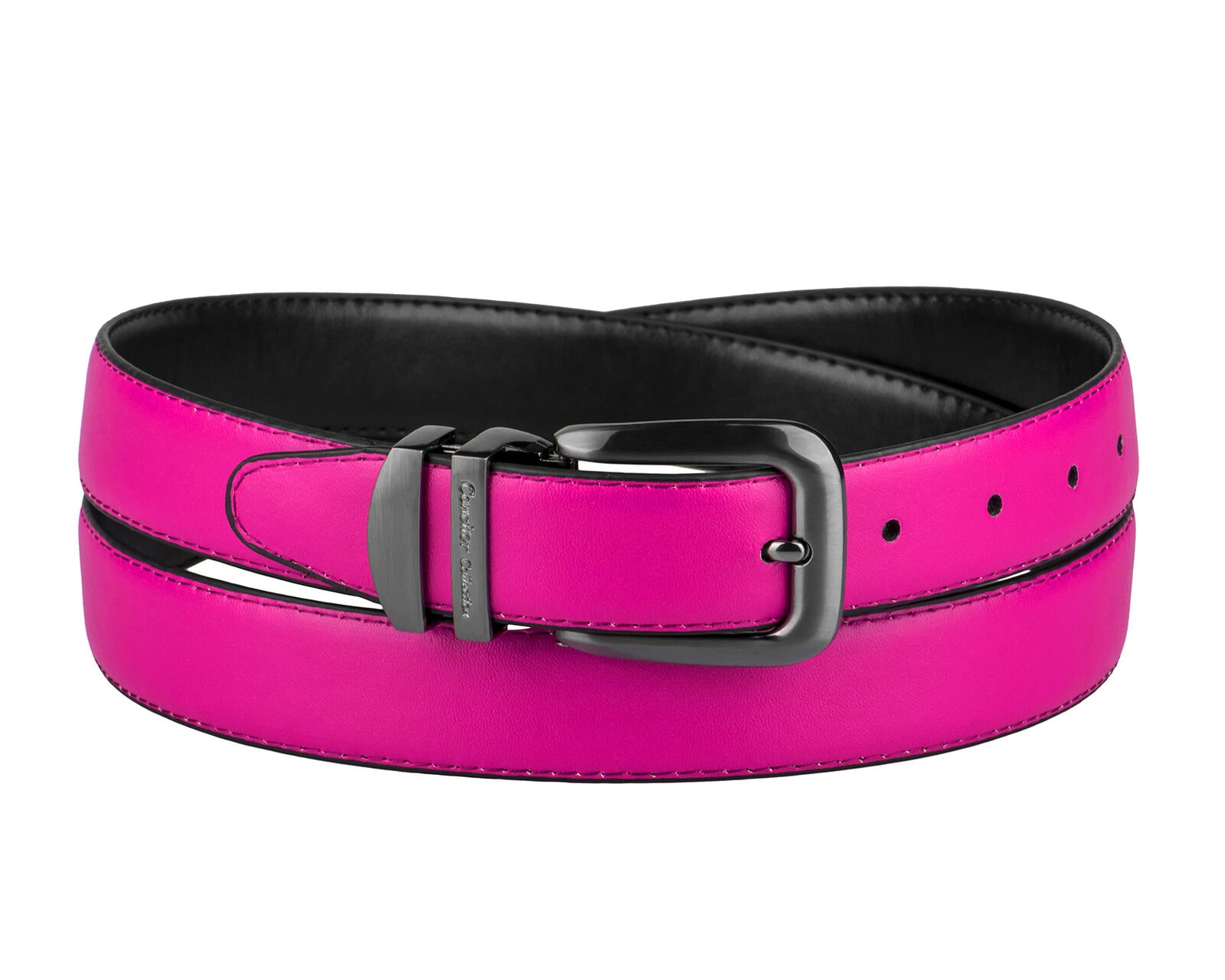 

CONCITOR Reversible Belt Solid Colors Black Bonded Leather Pewter-Tone Buckle