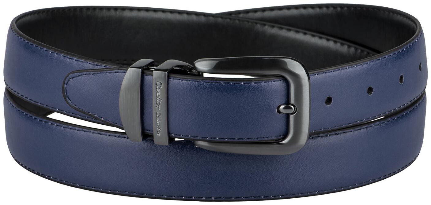 

CONCITOR Reversible Belt Solid Colors Black Bonded Leather Pewter-Tone Buckle
