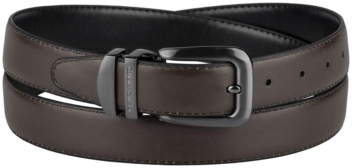 

CONCITOR Reversible Belt Solid Colors Black Bonded Leather Pewter-Tone Buckle