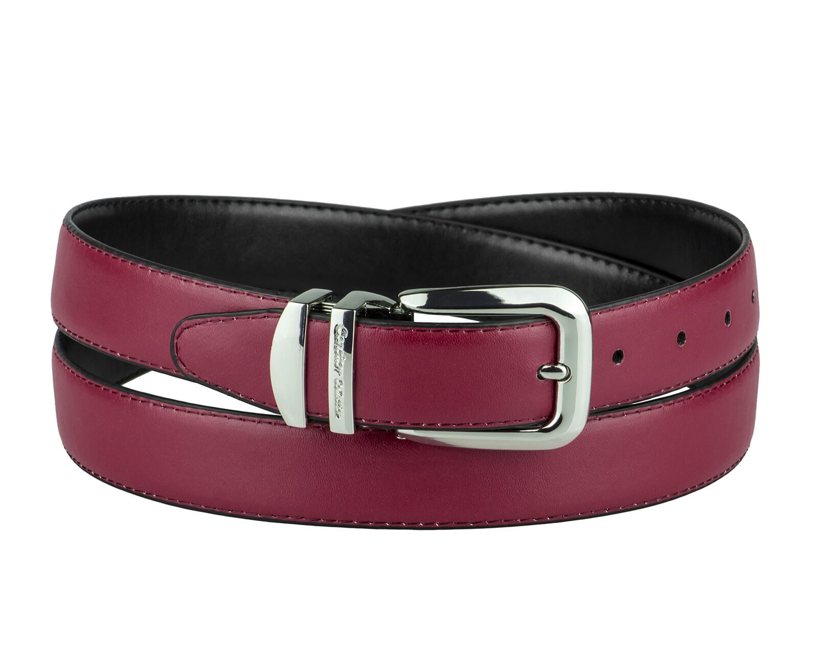 

CONCITOR Reversible Belt Solid Colors Black Bonded Leather Silver-Tone Buckle