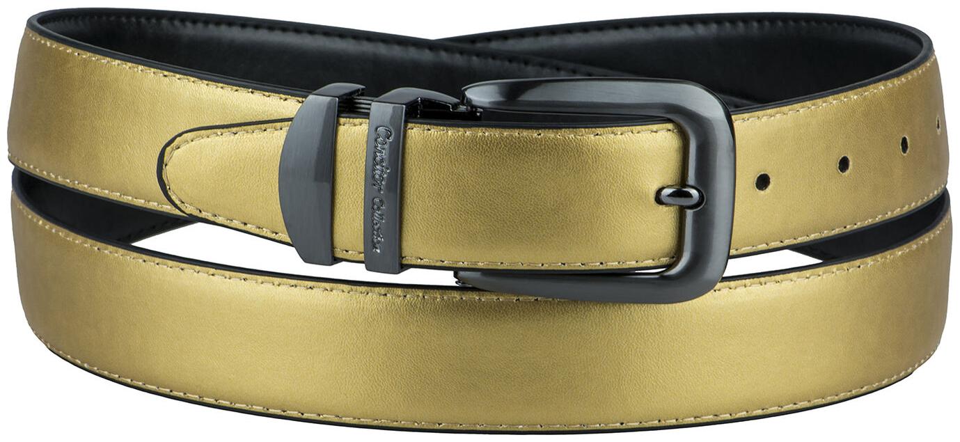 

CONCITOR Reversible Belt Solid Colors Black Bonded Leather Pewter-Tone Buckle