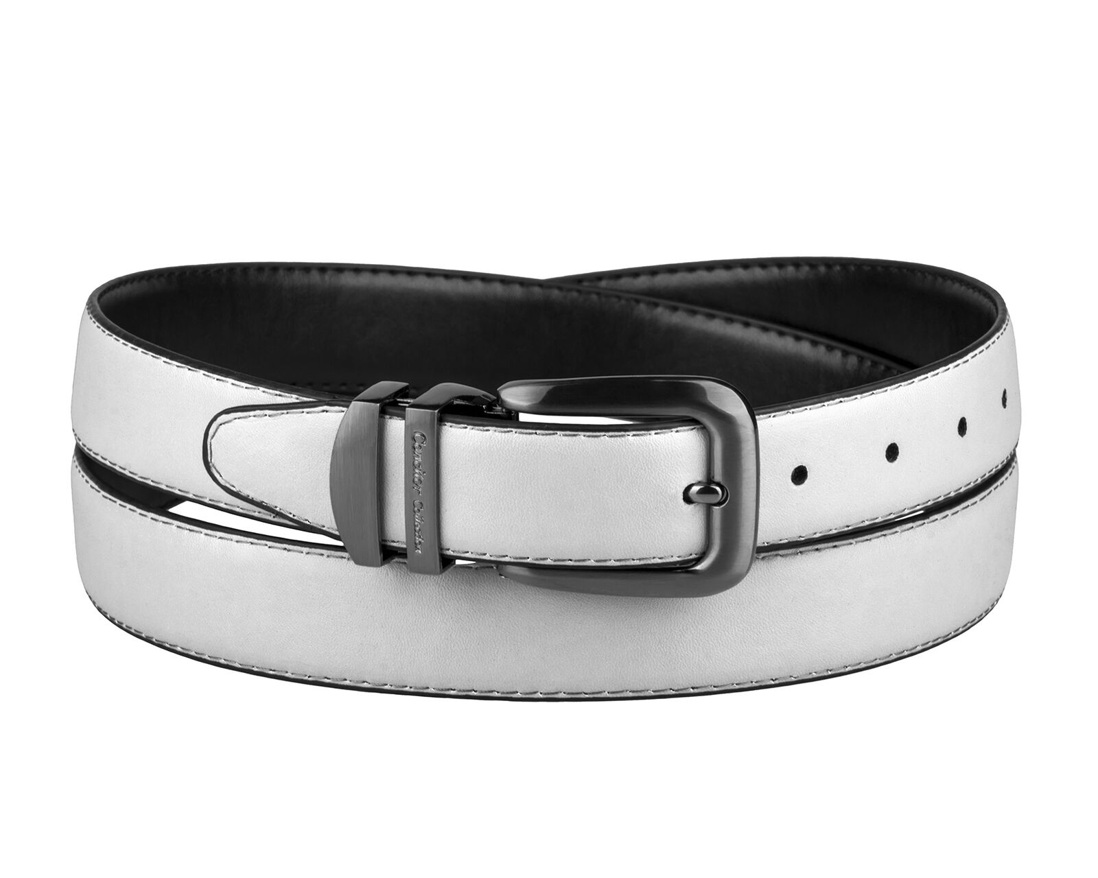 

CONCITOR Reversible Belt Solid Colors Black Bonded Leather Pewter-Tone Buckle