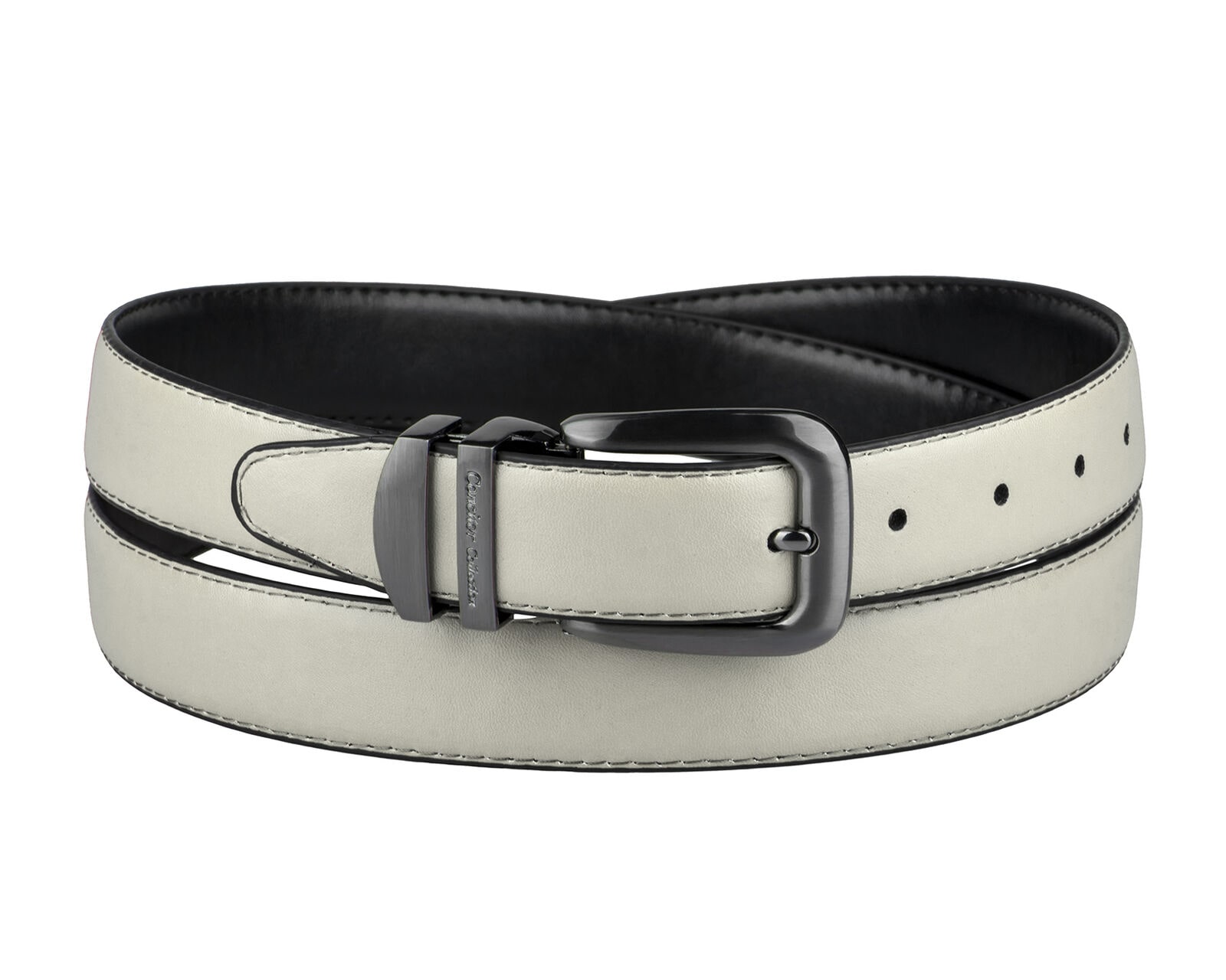 

CONCITOR Reversible Belt Solid Colors Black Bonded Leather Pewter-Tone Buckle