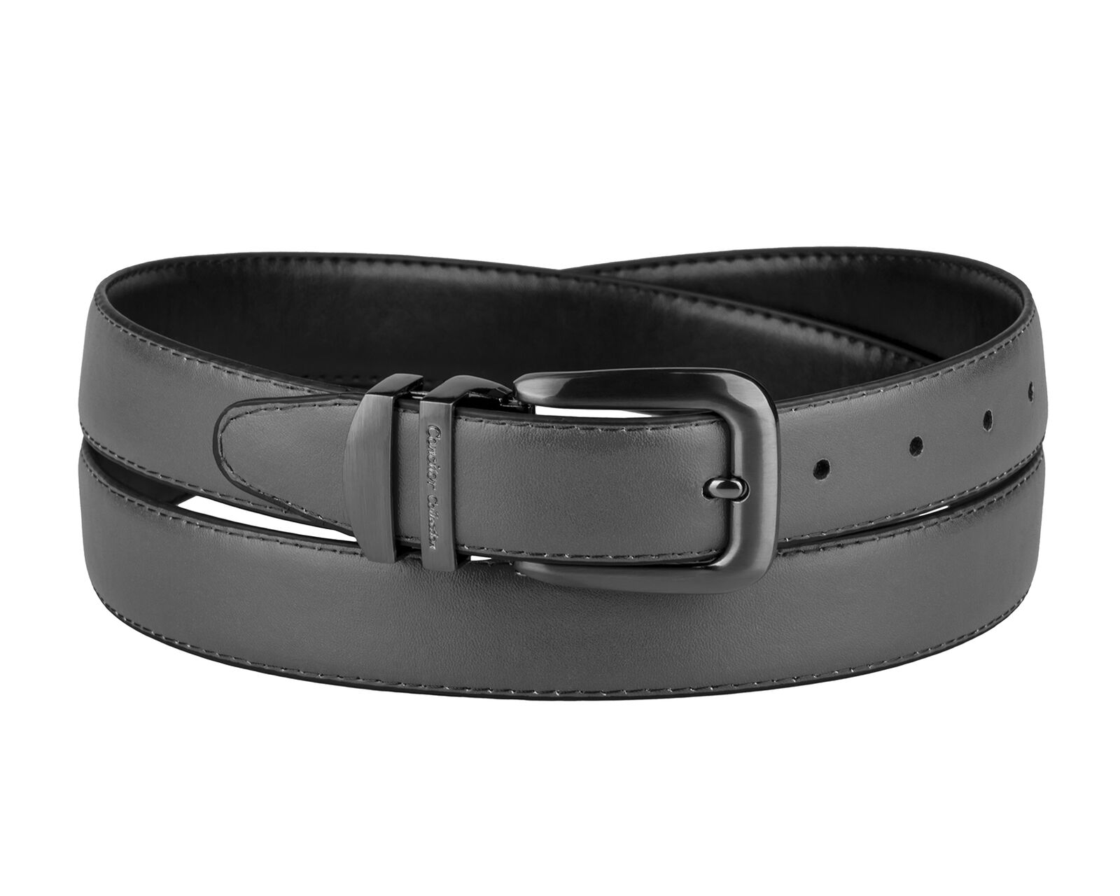 

CONCITOR Reversible Belt Solid Colors Black Bonded Leather Pewter-Tone Buckle