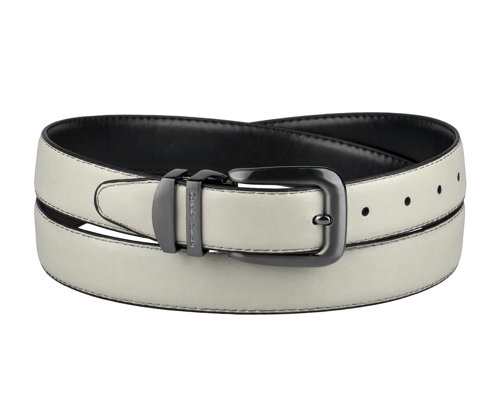 

CONCITOR Reversible Belt Solid Colors Black Bonded Leather Pewter-Tone Buckle