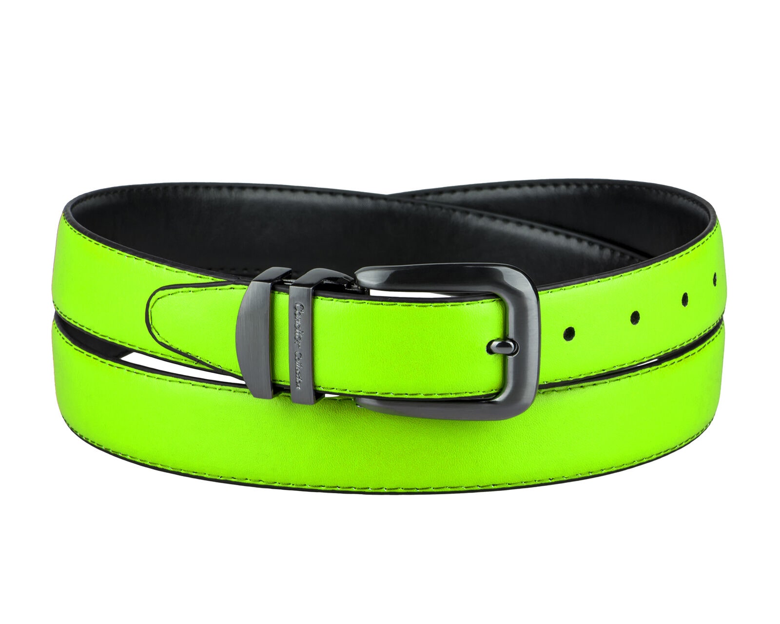 

CONCITOR Reversible Belt Solid Colors Black Bonded Leather Pewter-Tone Buckle