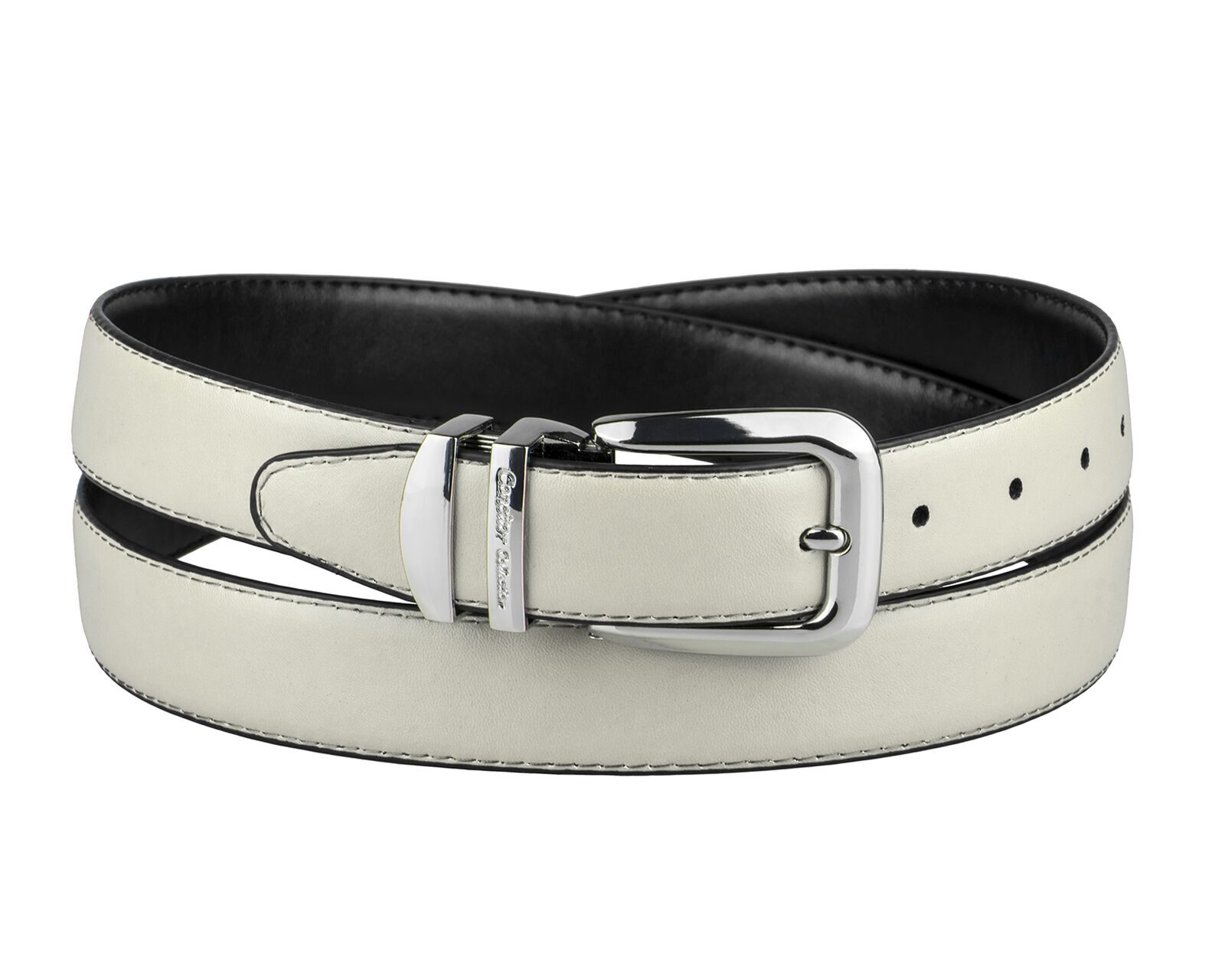 

CONCITOR Reversible Belt Solid Colors Black Bonded Leather Silver-Tone Buckle