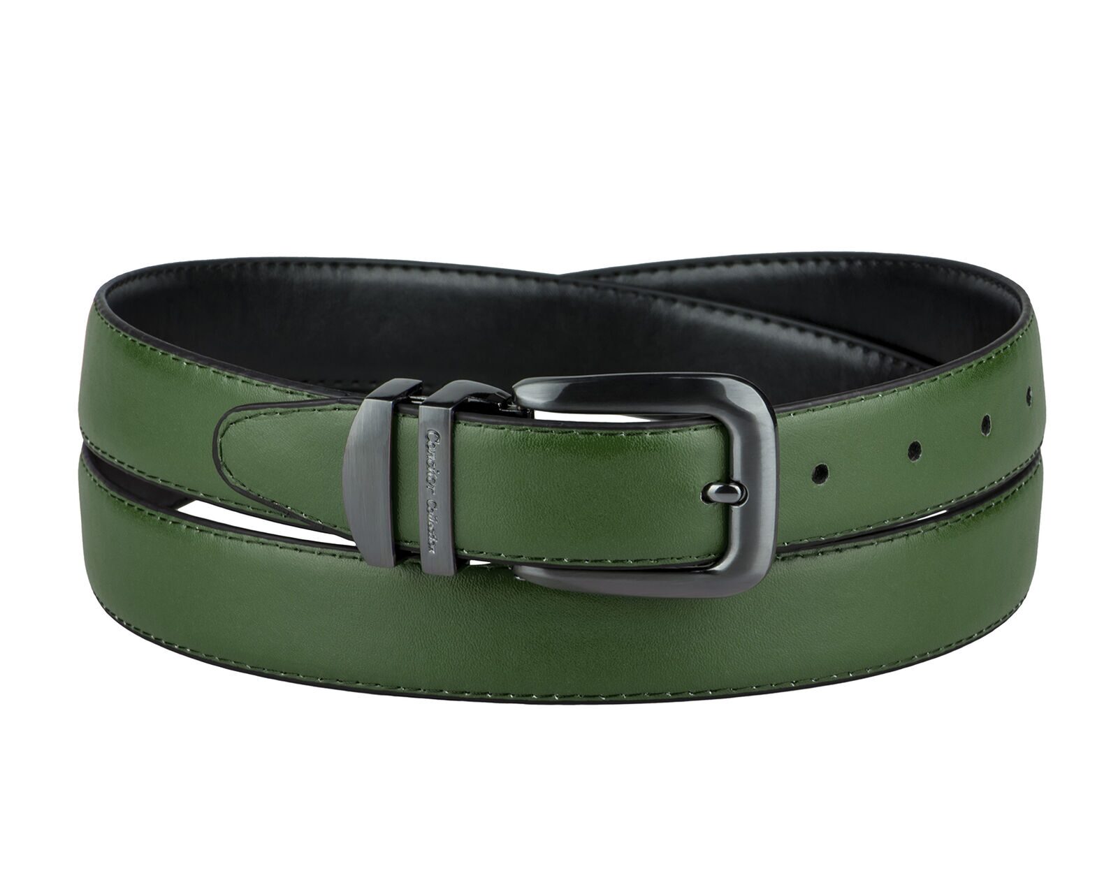 

CONCITOR Reversible Belt Solid Colors Black Bonded Leather Pewter-Tone Buckle