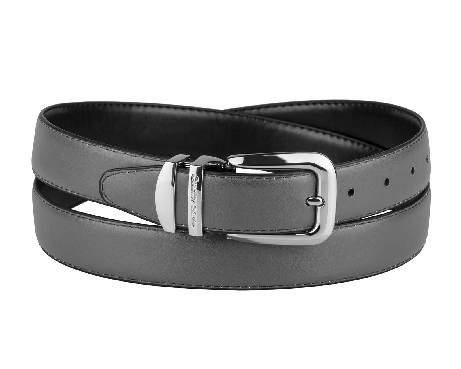 

CONCITOR Reversible Belt Solid Colors Black Bonded Leather Silver-Tone Buckle