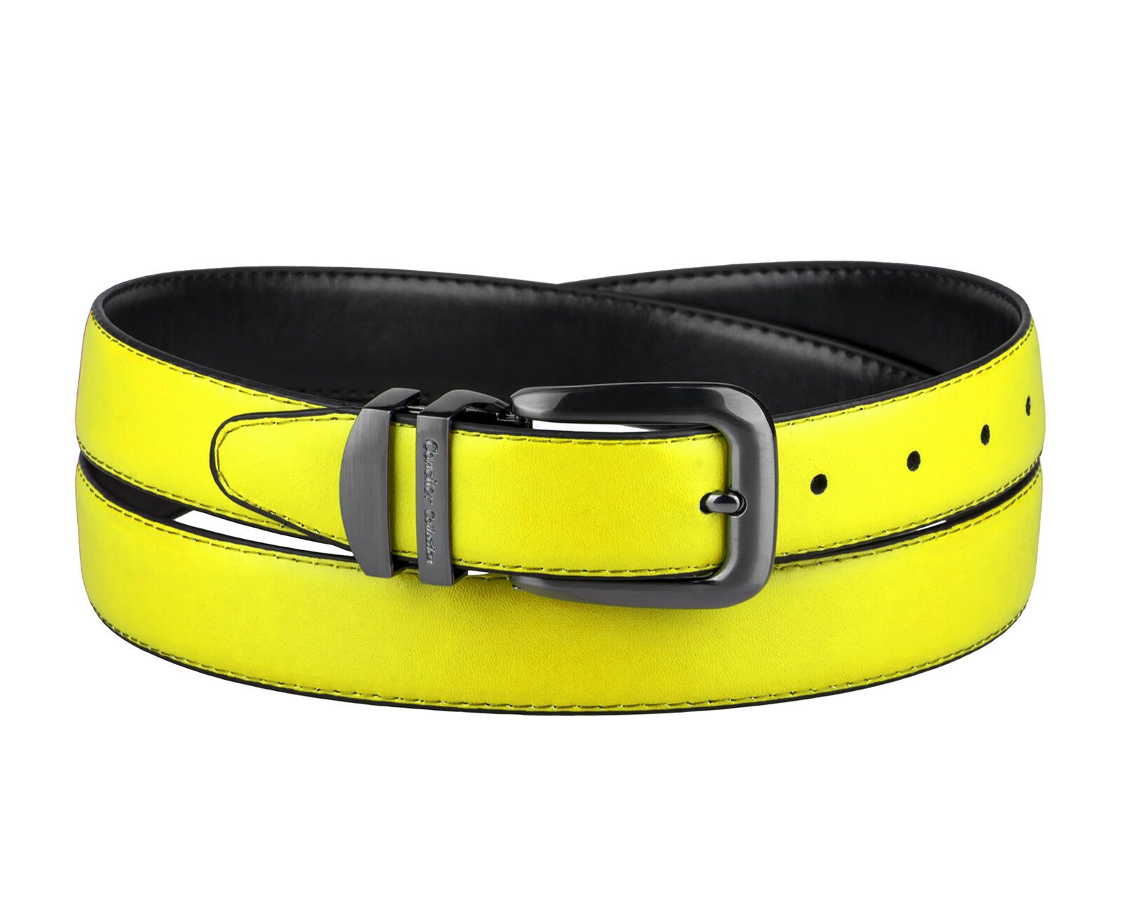 

CONCITOR Reversible Belt Solid Colors Black Bonded Leather Pewter-Tone Buckle