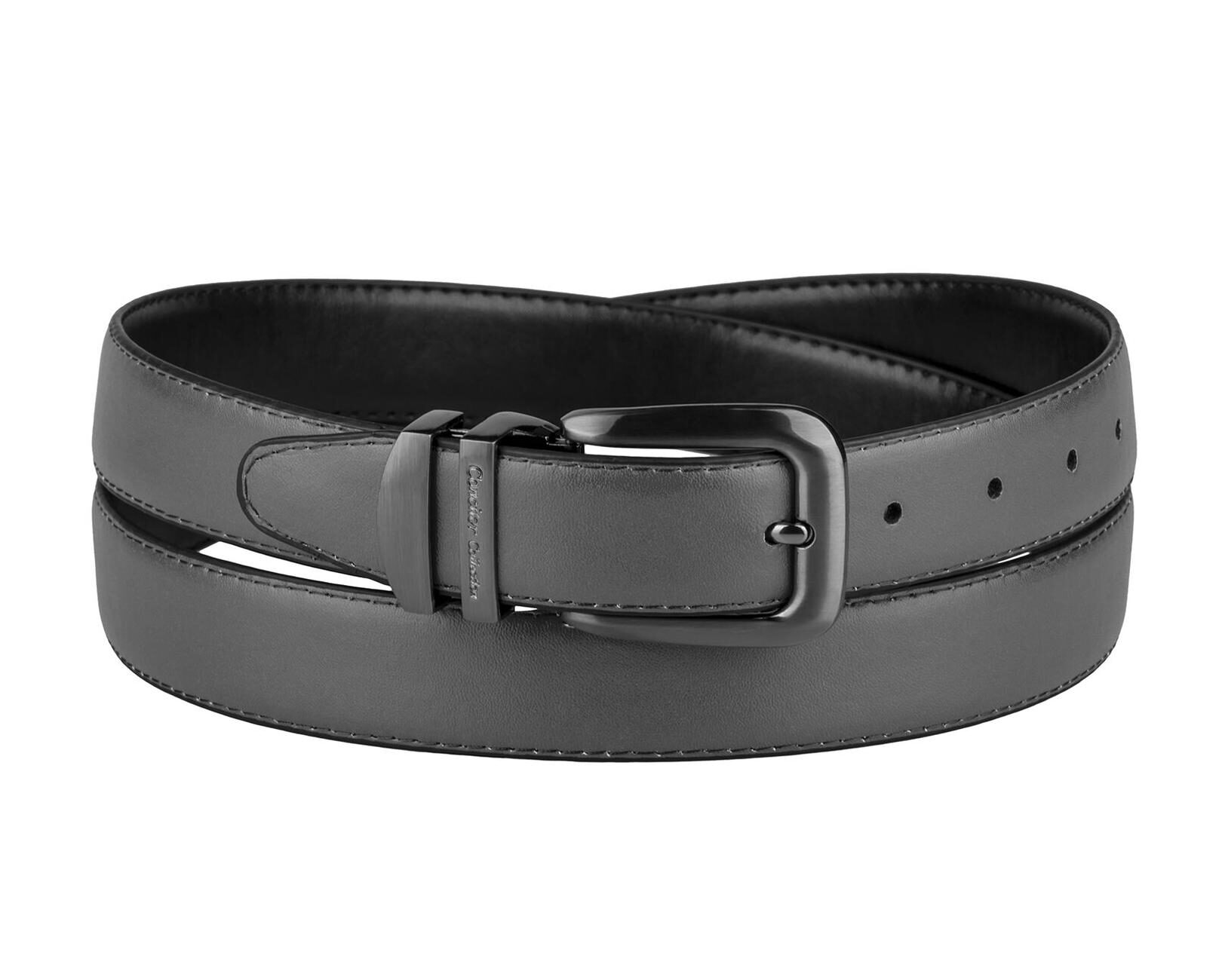 

CONCITOR Reversible Belt Solid Colors Black Bonded Leather Pewter-Tone Buckle