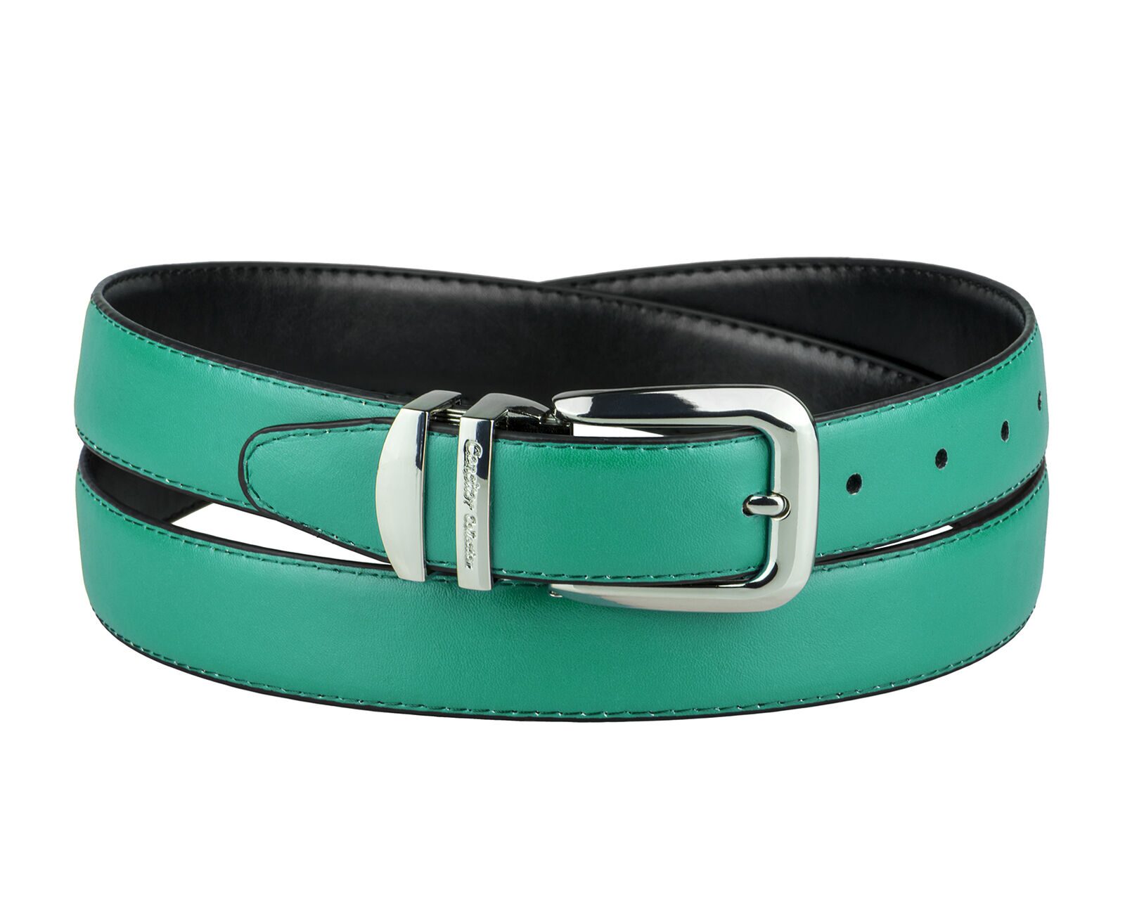 

CONCITOR Reversible Belt Solid Colors Black Bonded Leather Silver-Tone Buckle