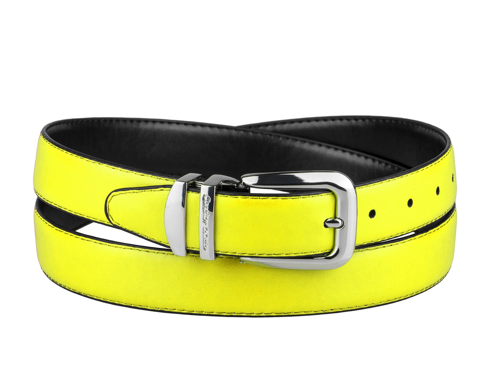 

CONCITOR Reversible Belt Solid Colors Black Bonded Leather Silver-Tone Buckle