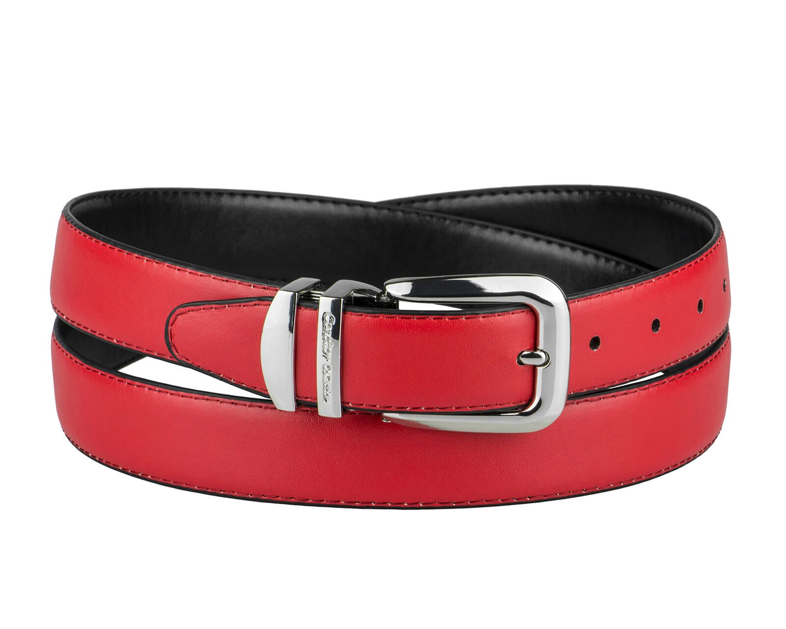 

CONCITOR Reversible Belt Solid Colors Black Bonded Leather Silver-Tone Buckle