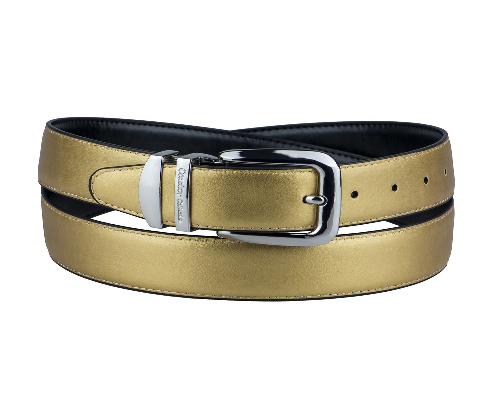 

CONCITOR Reversible Belt Solid Colors Black Bonded Leather Silver-Tone Buckle
