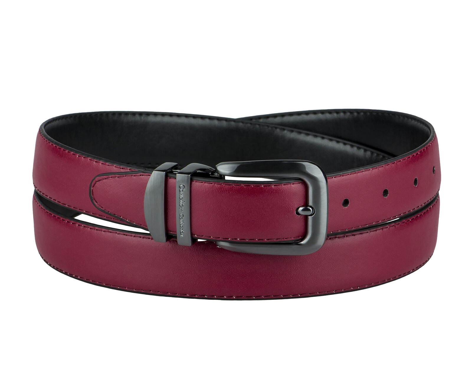 

CONCITOR Reversible Belt Solid Colors Black Bonded Leather Pewter-Tone Buckle