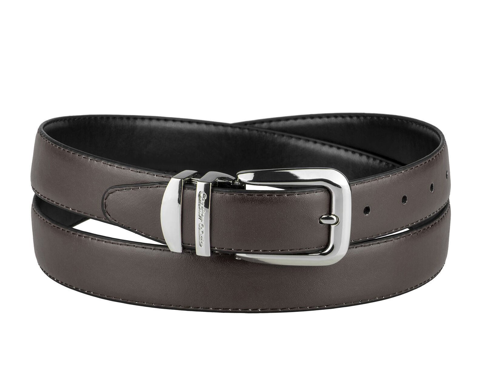

CONCITOR Reversible Belt Solid Colors Black Bonded Leather Silver-Tone Buckle