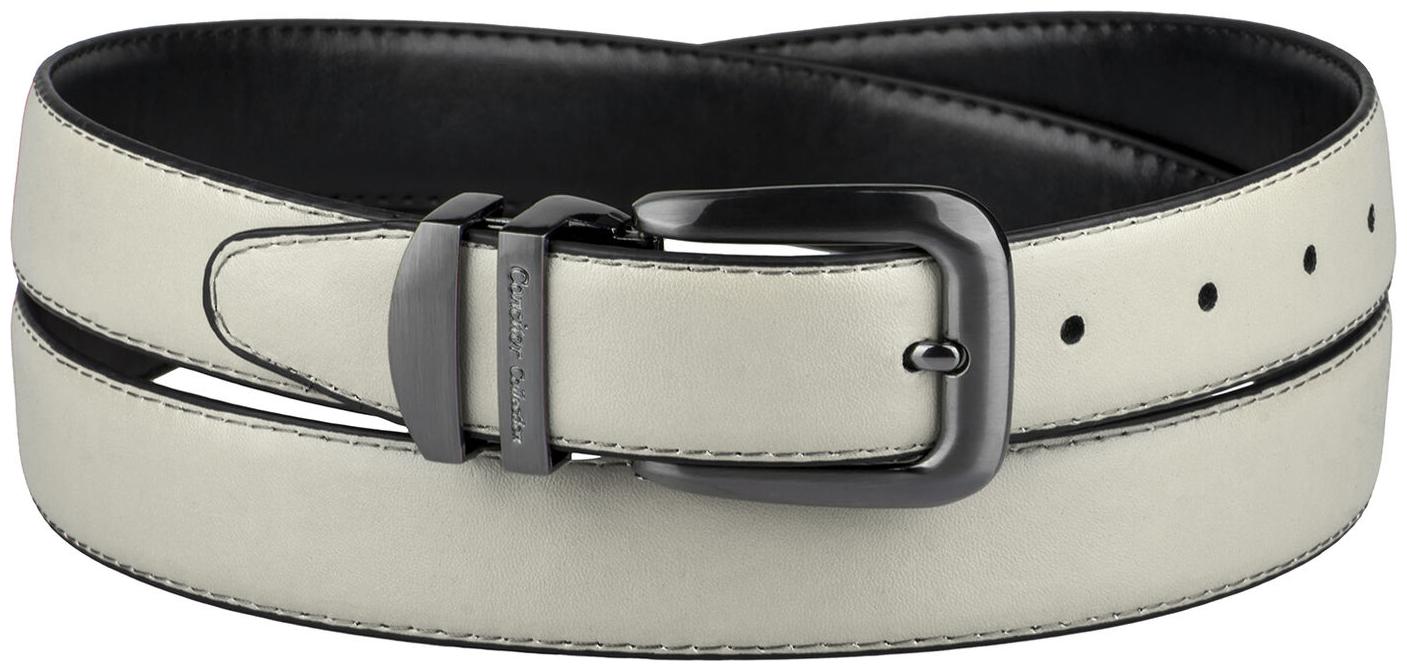 

CONCITOR Reversible Belt Solid Colors Black Bonded Leather Pewter-Tone Buckle