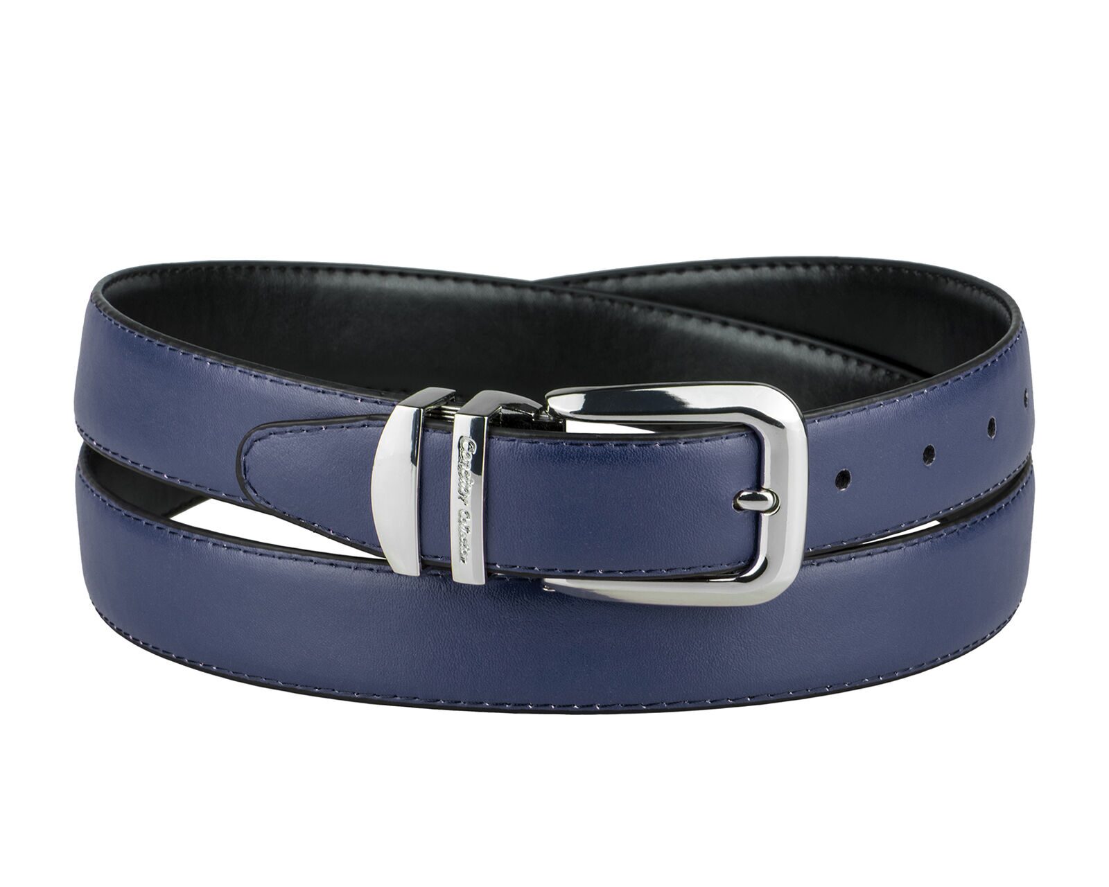 

CONCITOR Reversible Belt Solid Colors Black Bonded Leather Silver-Tone Buckle