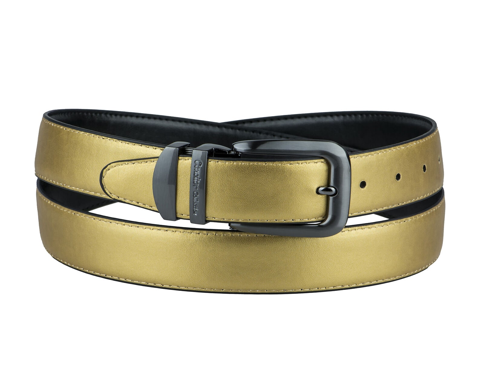 

CONCITOR Reversible Belt Solid Colors Black Bonded Leather Pewter-Tone Buckle