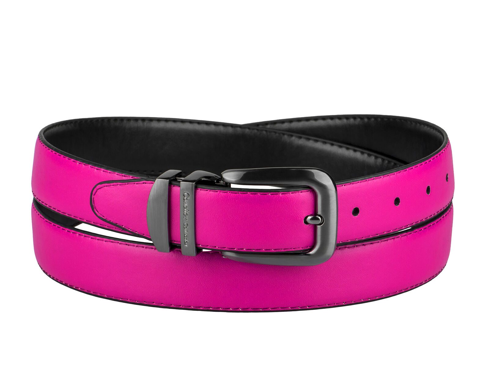 

CONCITOR Reversible Belt Solid Colors Black Bonded Leather Pewter-Tone Buckle