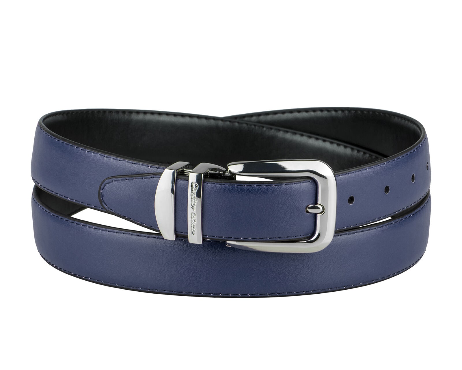 

CONCITOR Reversible Belt Solid Colors Black Bonded Leather Silver-Tone Buckle